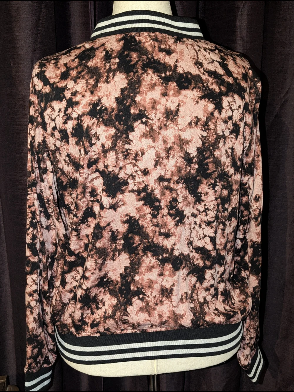 TORRID Pink & Black Tie-Dye Bomber Jacket with Stripe Trim 1X (14-16) NWT
